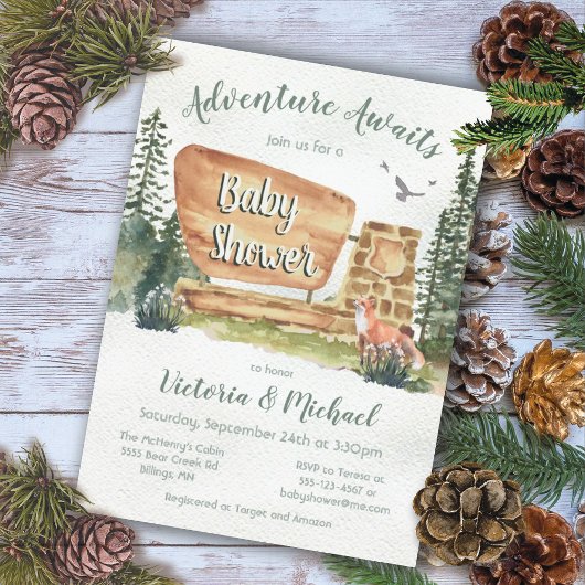 Invitation Baby shower du parc national Adventure Woodland