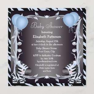 Invitation Baby shower du Poster de animal Blue Zebra & Ballo