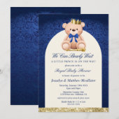 Invitation Baby shower du prince de l'ours bleu Teddy (Devant / Derrière)