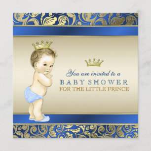 Invitation Baby Shower du Prince en Bleu Royal et Or