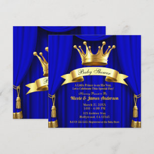 Invitation Baby Shower du Prince Héritier Couronne d'Or Bleu