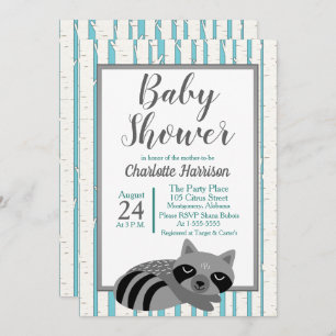 Invitation Baby shower du raton laveur et des bouleaux