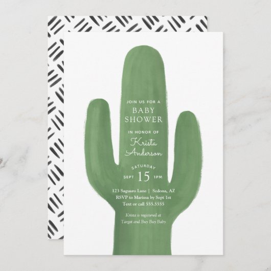 Invitation Baby shower du sud-ouest de Boho Cactus (Devant / Derrière)