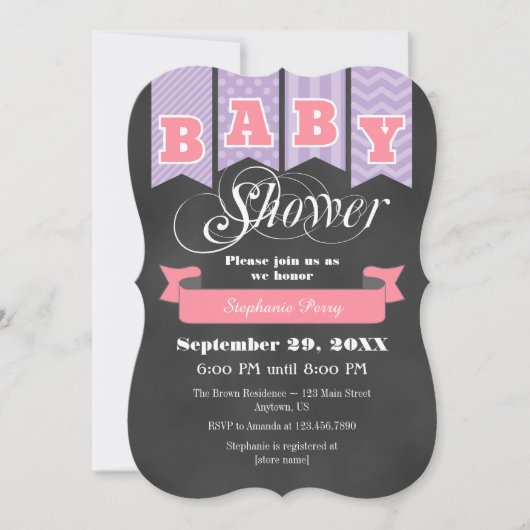 Invitation Baby shower du tableau de bord rose Lav (Devant)