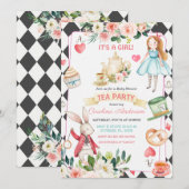 Invitation Baby shower du Tea Party Alice et Rabbit (Devant / Derrière)