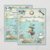 Invitation Baby shower du Tea Party de Mad Hatter Wonderland (Devant / Derrière)