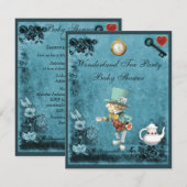 Invitation Baby shower du Tea Party de Mad Hatter Wonderland (Devant / Derrière)