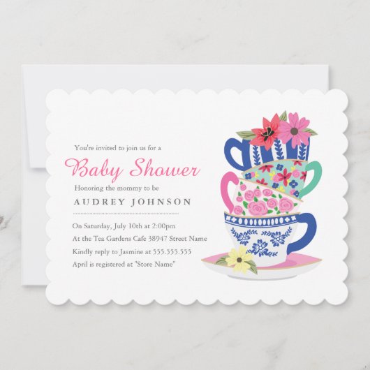 Invitation Baby shower du temps de thé (Devant)