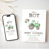 Invitation Baby shower du tracteur | Tracteur vert