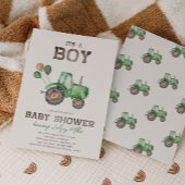 Invitation Baby shower du tracteur | Tracteur vert