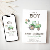 Invitation Baby shower du tracteur | Tracteur vert