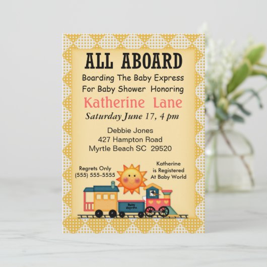 Invitation Baby shower du train (Debout devant)