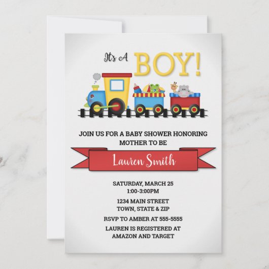 Invitation Baby shower du train (Devant)