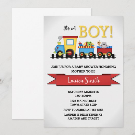 Invitation Baby shower du train (Devant / Derrière)