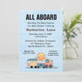 Invitation Baby shower du train de la cigogne bleu (Debout devant)