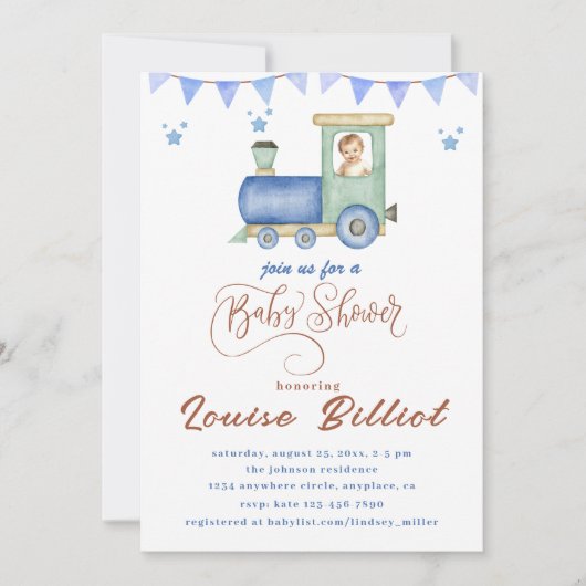 Invitation Baby shower du train Watercolor (Devant)