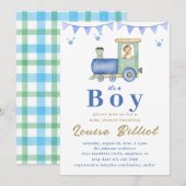 Invitation Baby shower du train Watercolor (Devant / Derrière)