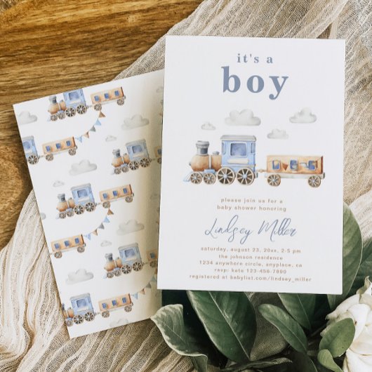 Invitation Baby shower du train Watercolor
