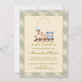 Invitation Baby shower du train Watercolor vert (Devant)