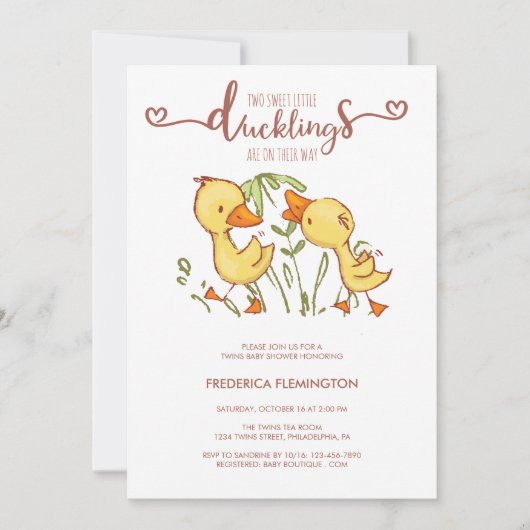 Invitation Baby shower Ducklings Twins (Devant)