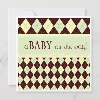 Invitation Baby shower d'un Jacquard vert neutre en route