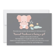 Invitation Baby shower d'un petit éléphant rose