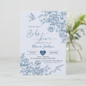 Invitation Baby shower Dusty Blue Chinoiserie (Debout devant)
