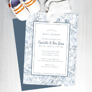 Invitation Baby shower Dusty Blue Chinoiserie