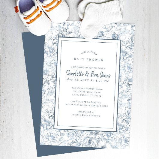 Invitation Baby shower Dusty Blue Chinoiserie
