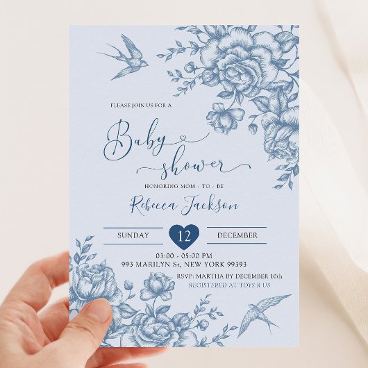 Invitation Baby shower Dusty Blue Chinoiserie