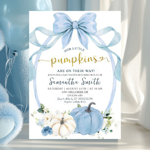 Invitation Baby shower Dusty Blue Coquette Citrouille Twins
