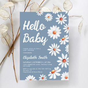 Invitation Baby shower Dusty Blue Daisy