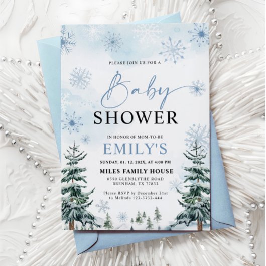 Invitation Baby-Shower Dusty Blue sur le thème de l'hiver mer