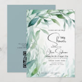 Invitation Baby shower - Dusty Blue Willow Feuilles (Devant / Derrière)