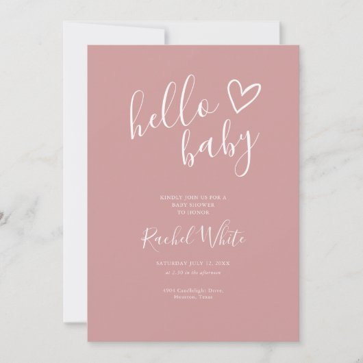 Invitation Baby Shower Dusty Rose Code QR Fille (Devant)