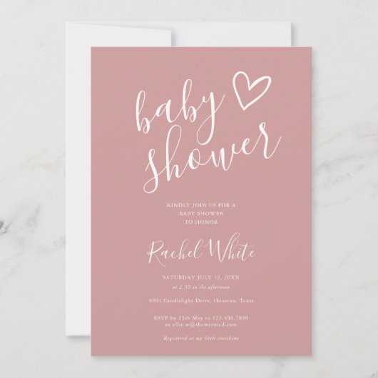 Invitation Baby shower Dusty Rose rose bébé fille (Devant)