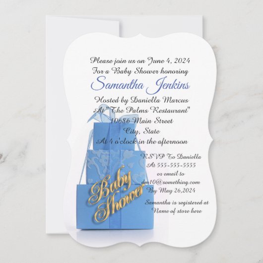 Invitation Baby shower E=Invitation Boy blue packages (Devant)