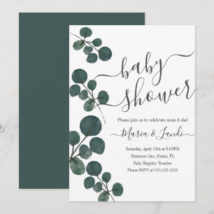 Invitation Baby Shower Eau de toilette Eucalyptus Vert Écritu