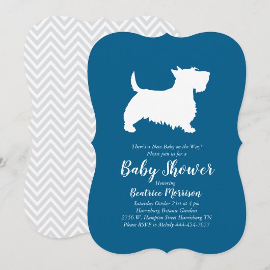 Invitation Baby shower écossais Terrier Chien Blue Boy (Devant / Derrière)
