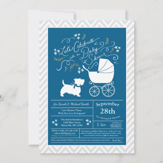 Invitation Baby shower écossais Terrier Chien Blue Boy (Devant)
