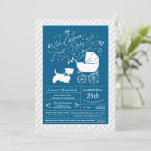 Invitation Baby shower écossais Terrier Chien Blue Boy (Debout devant)