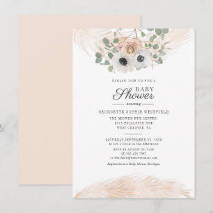 Invitation Baby Shower Écrit Herbe de Pampas Fleurie Eucalypt