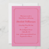 Invitation Baby Shower écriture manuscrite rose bordure rouge (Devant)