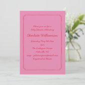Invitation Baby Shower écriture manuscrite rose bordure rouge (Debout devant)