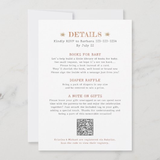 Invitation Baby shower Edelweiss tout-en-un en fleurs et en c (Dos)