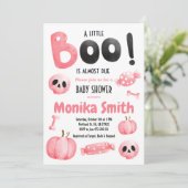 Invitation Baby shower Éffrayant d'Halloween rose (Debout devant)