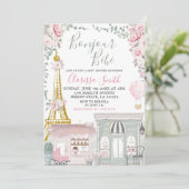 Invitation Baby shower Eiffel français rose et vert Eiffel (Debout devant)
