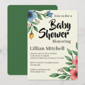 Invitation Baby Shower Élégance Florale (Devant / Derrière)