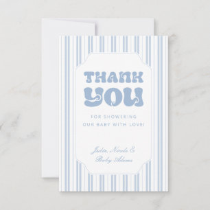 Invitation Baby Shower élégant à motif rayé bleu poudre