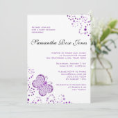 Invitation Baby shower élégant à papillons violets et blancs (Debout devant)